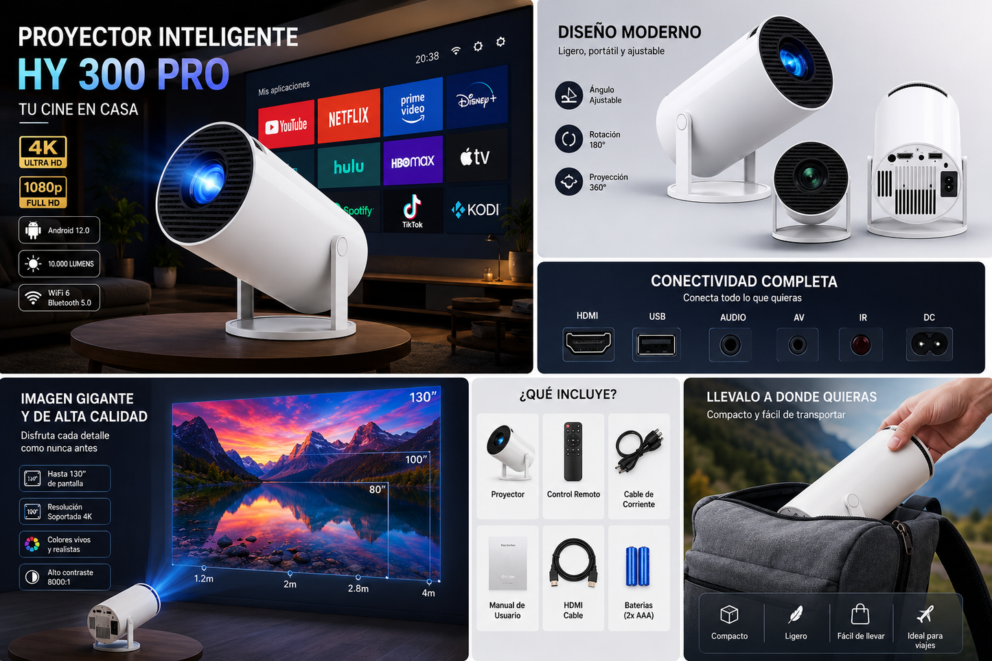 🎬✨Proyector HY300 Pro con Altavoz Integrado + Regalo Especial 🎁 | Cine en Casa en HD