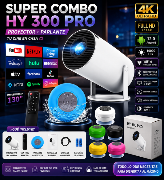 🎬✨Proyector HY300 Pro con Altavoz Integrado + Regalo Especial 🎁 | Cine en Casa en HD